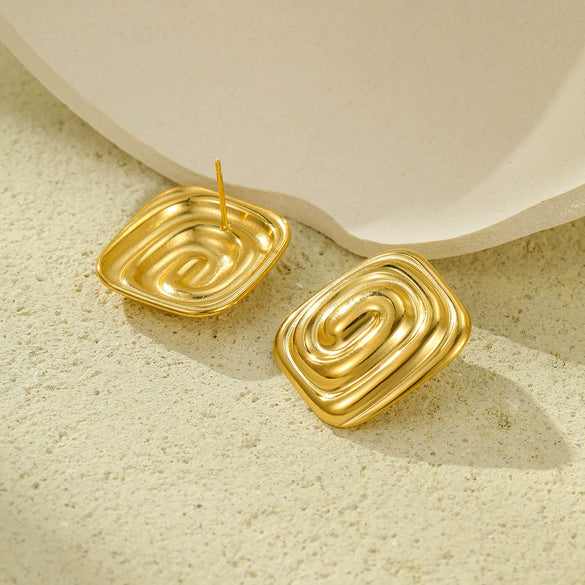 Wholesale Vintage Style Square Stainless Steel 18K Gold Electroplated Earrings For Women