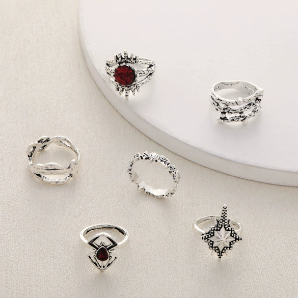 Wholesale Vintage Style Zinc Alloy Geometric Spider Eyes Red Diamond Electroplated Women's Ring Jewelry
