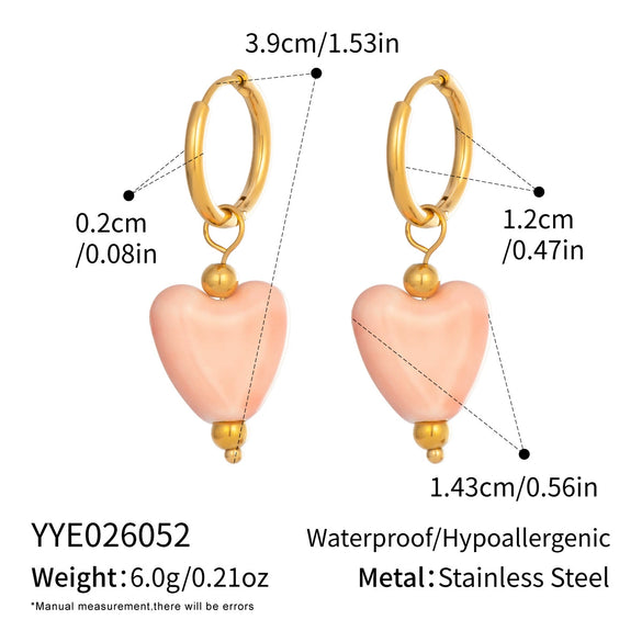 Wholesale Vintage Sweet Pink Geometric Heart Pendant Earrings For Women Stainless Steel Pvd Furnace Vacuum Real Gold Plated