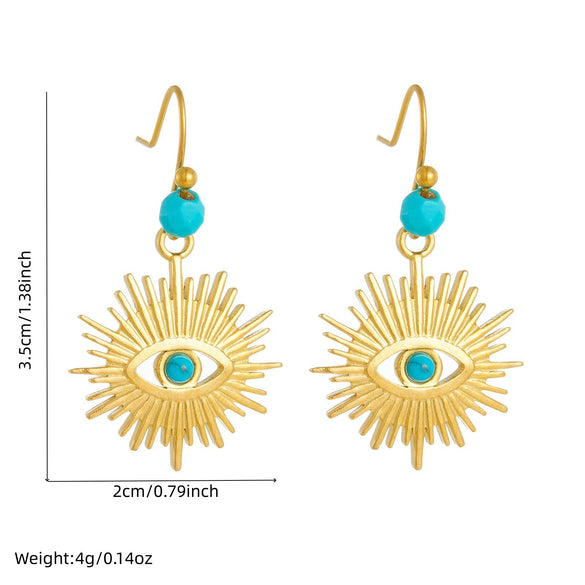 Wholesale Vintage Turquoise Beaded Blue Eye Stainless Steel Goldplated Pendant Jewelry Set For Women