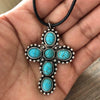 Wholesale Vintage Turquoise Cross Alloy Necklace With Leather Rope And Electroplating Treatment