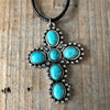 Wholesale Vintage Turquoise Cross Alloy Necklace With Leather Rope And Electroplating Treatment