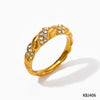Wholesale Vintage Twisted Thread Geometric Metal Style Stainless Steel Ring With Diamondembedded And Pvd Electroplated