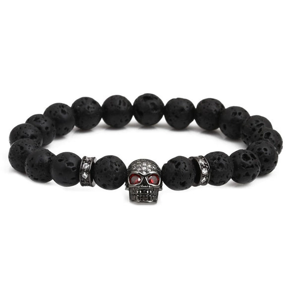 Wholesale Volcanic Rock Skull Beaded Football Shaped Electroplated Unisex Bracelet