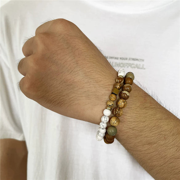 Wholesale Volcanic Stone And Wax Thread Handmade Multilayered Unisex Hiphop Woven Bracelets