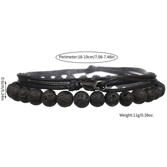 Wholesale Volcanic Stone And Wax Thread Handmade Multilayered Unisex Hiphop Woven Bracelets