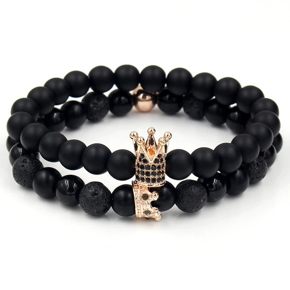 Wholesale Volcanic Stone And Wax Thread Handmade Multilayered Unisex Hiphop Woven Bracelets