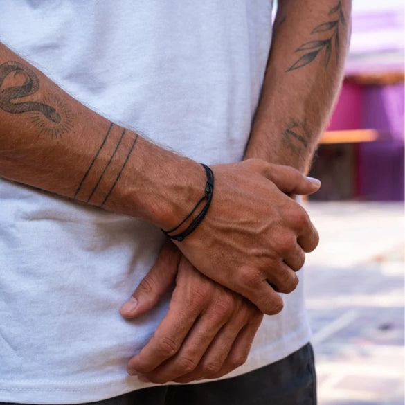 Wholesale Volcanic Stone And Wax Thread Handmade Multilayered Unisex Hiphop Woven Bracelets