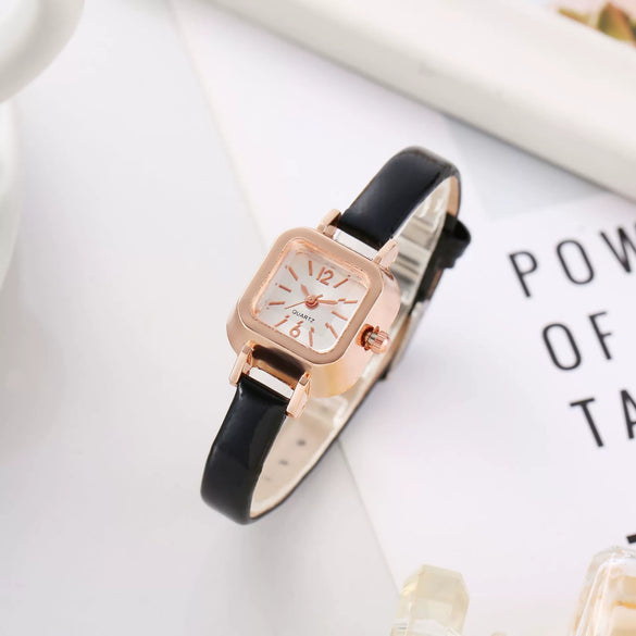 Wholesale Watch Alloy Case Imitation Leather Strap Square Dial Simple Fashionable Preppy Style