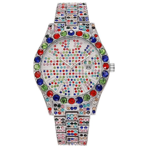 Wholesale Watch Alloy Hiphop Round Quartz Watch With Onion Crown And Single Folding Buckle