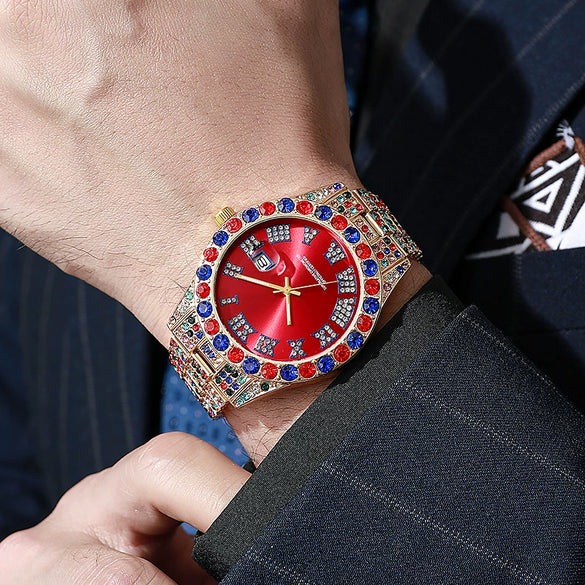 Wholesale Watch Alloy Hiphop Round Quartz Watch With Onion Crown And Single Folding Buckle