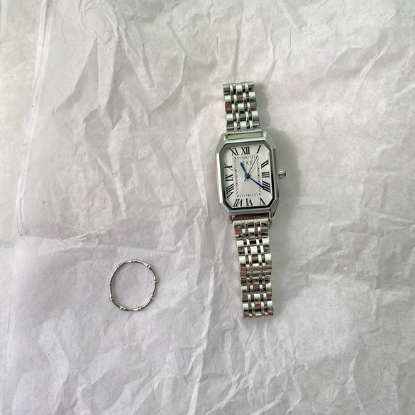 Wholesale Watch Silver Square Retro Style Alloy Case Stainless Steel Band
