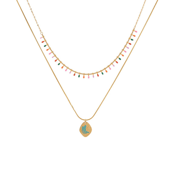 Wholesale Water Drop Necklace Geometric Stainless Steel Double O Chain Jewelry With Dripping Oil Treatment For Women