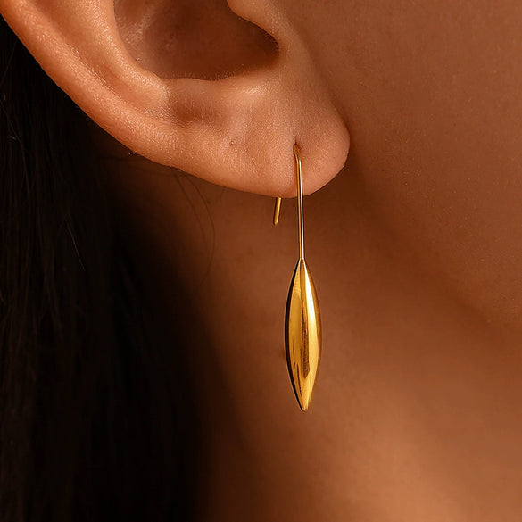 Wholesale Water Drop Shape Geometric Stainless Steel Electroplated 18K Gold Ear Hook Earrings For Women