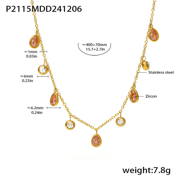Wholesale Water Drop Zircon Clavicle Necklace In Stainless Steel With Geometric Pattern And Electroplating For Women