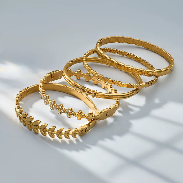 Wholesale Wheat Ear Stainless Steel 18K Gold Plated Geometric Bracelet Set