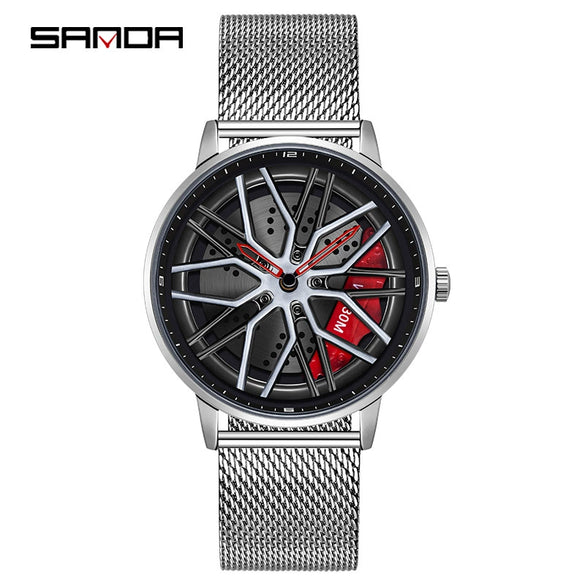 Wholesale Wheel Casual Men's Alloy Belt Quartz Watch With Round Dial And Stainless Steel Clasp