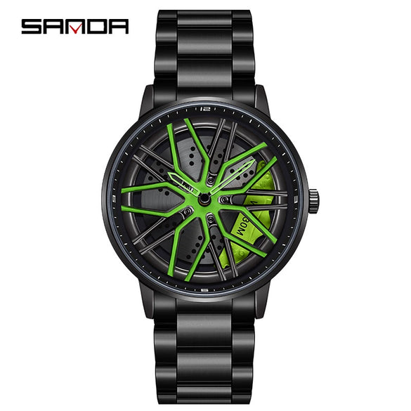 Wholesale Wheel Casual Men's Alloy Belt Quartz Watch With Round Dial And Stainless Steel Clasp