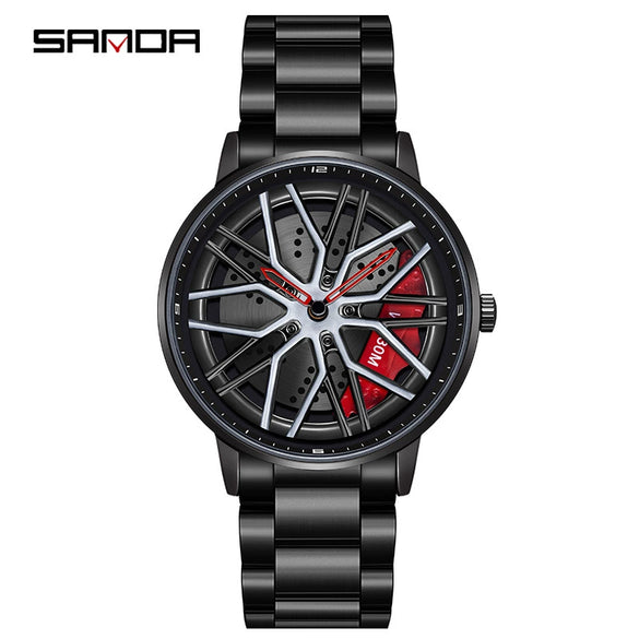 Wholesale Wheel Casual Men's Alloy Belt Quartz Watch With Round Dial And Stainless Steel Clasp