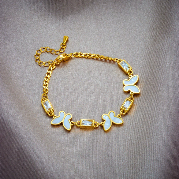 Wholesale White Butterfly Flower Design Titanium Steel Bracelet With Electroplating Geometric Styling Lovely Style Unisex