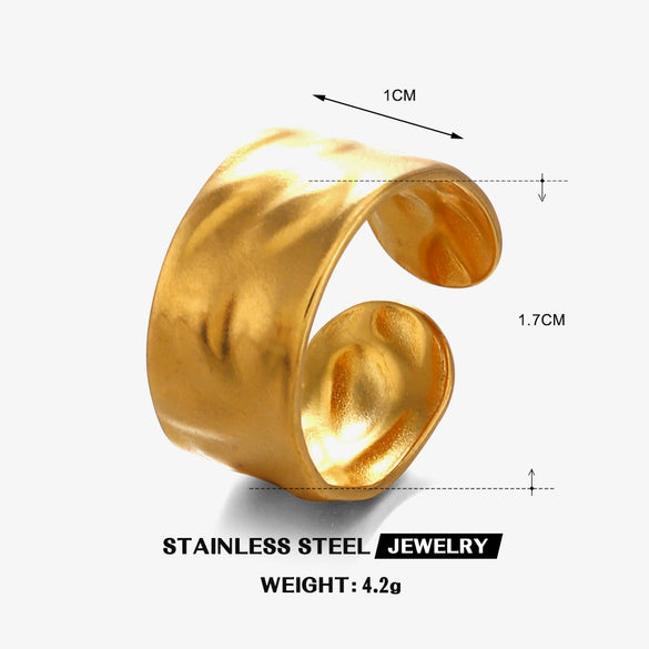 Wholesale Wide Gold Plated Stainless Steel Irregular Shaped Opening Ring With Geometric Design For Women