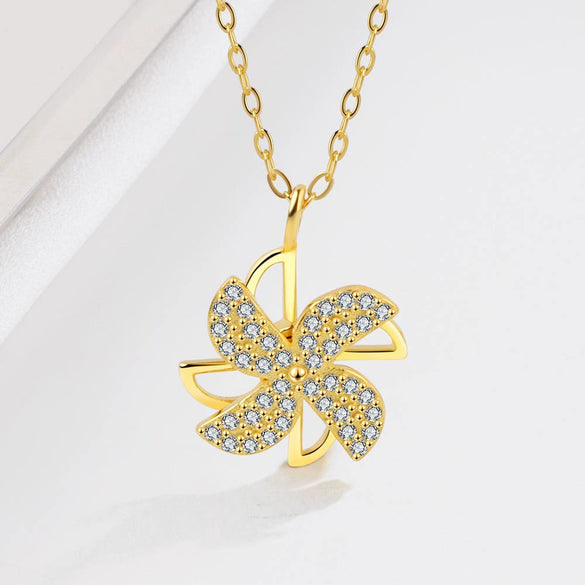 Wholesale Windmill Necklace 925 Sterling Silver Rotatable Pendant Cross Chain Electroplating Original Design