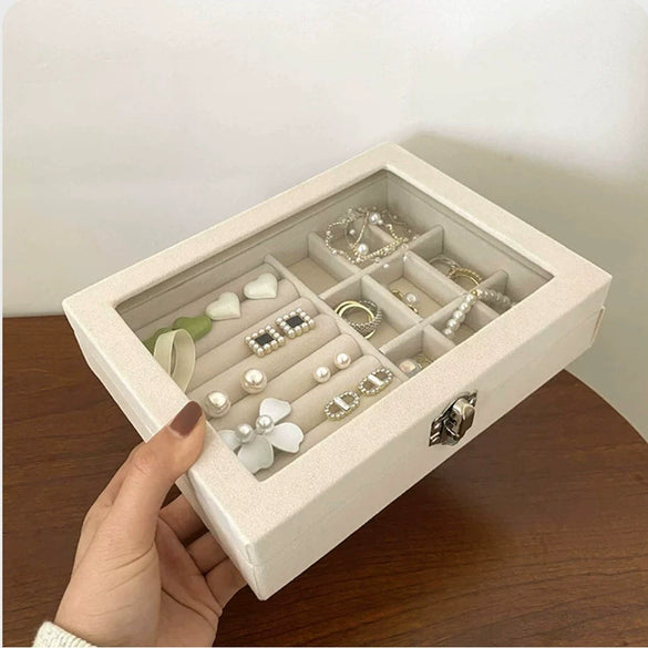 Wholesale Window Jewelry Box Transparent Velvet Wooden Jewelry Anti Oxidation Storage Box For Rings Necklaces Earrings