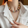 Wholesale Women Ceramic Flower Geometric Handmade Ethnic Retro Exaggerated Clavicle Chain Necklace