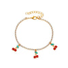 Wholesale Women Cherry Rhinestone Alloy Anklet With Fruit Pendant Tennis Chain