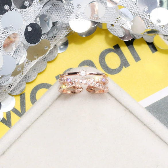Wholesale Women Copper Geometric Inlaid Zircon Ring And Bracelet