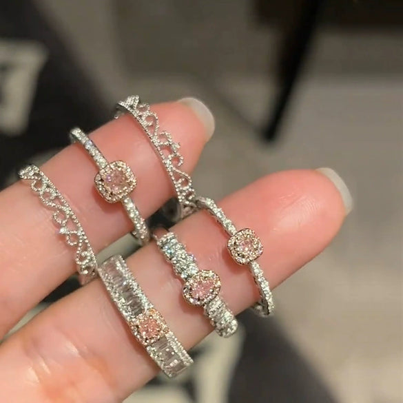 Wholesale Women Copper Geometric Inlaid Zircon Ring And Bracelet