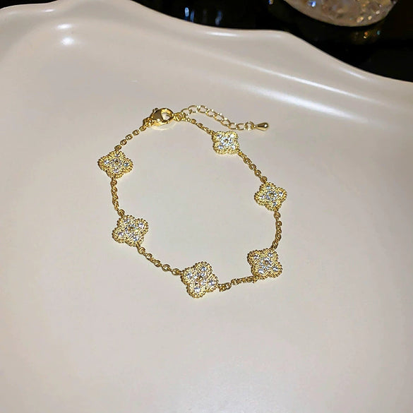 Wholesale Women Copper Light Luxury Flower Diamond Striped Electroplating Bracelet