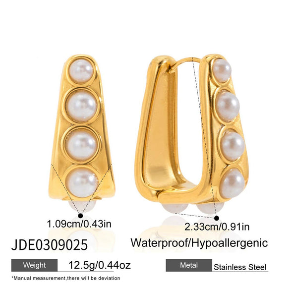 Wholesale Women Elegant Highend Electroplated Stainless Steel Ushaped Imitation Pearl Earrings