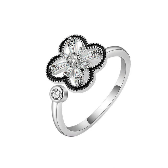 Wholesale Women Fashion Four Leaf Clover Rotatable Ring Copper Electroplated