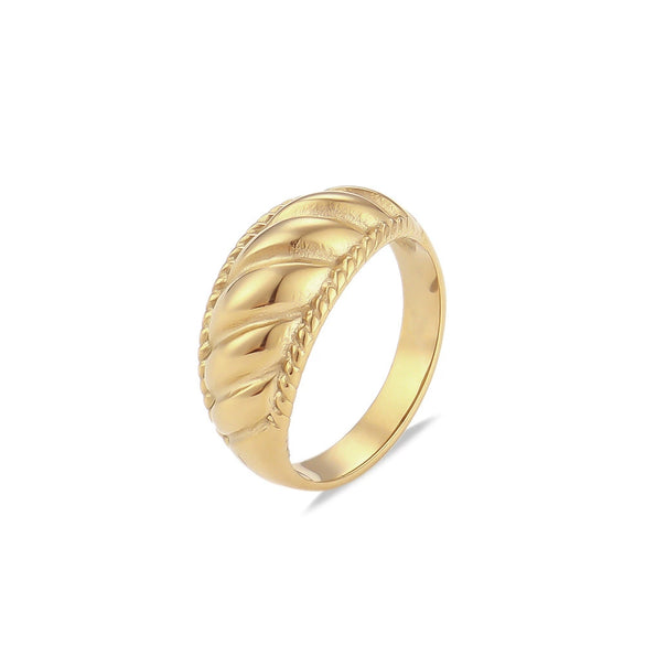 Wholesale Women Fashion Geometric Stainless Steel Electroplated Croissant Hollow Twist Ring Jewelry