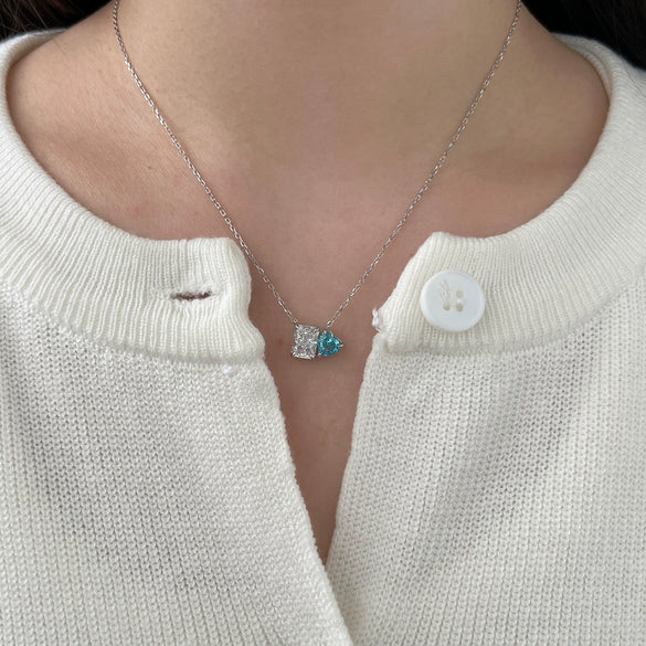 Wholesale Women Fashion S925 Sterling Silver Necklace With Snowflake Cut Geometric Pattern Mixed Gemstone Setting And O Word Chain