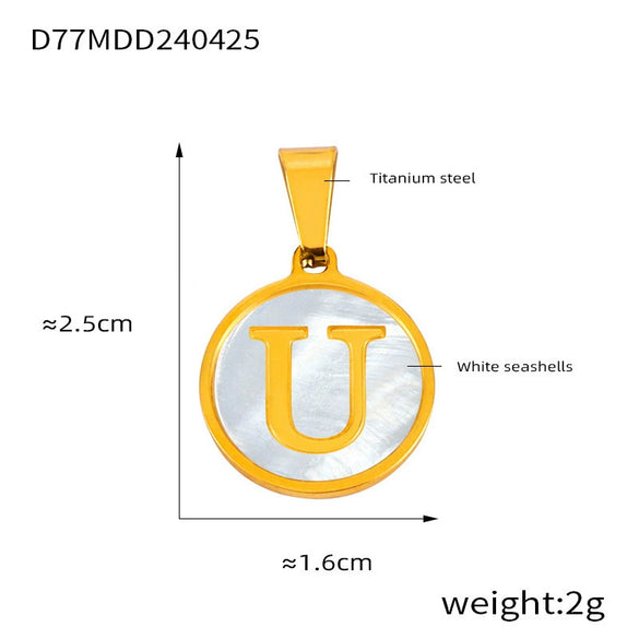 Wholesale Women Jewelry Simple Titanium Steel Round Pendant Necklace With Inlaid White Shell And Geometric Pattern And Electroplating Treatment