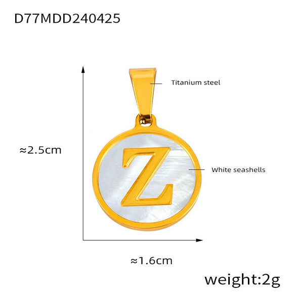 Wholesale Women Jewelry Simple Titanium Steel Round Pendant Necklace With Inlaid White Shell And Geometric Pattern And Electroplating Treatment