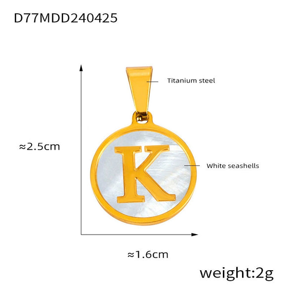 Wholesale Women Jewelry Titanium Steel Round Pendant Necklace Inlaid With White Shell And English Letters Electroplated
