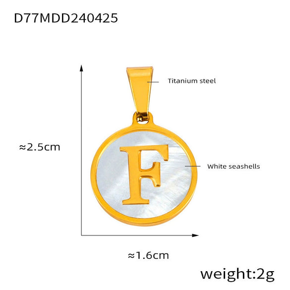 Wholesale Women Jewelry Titanium Steel Round Pendant Necklace Inlaid With White Shell And English Letters Electroplated