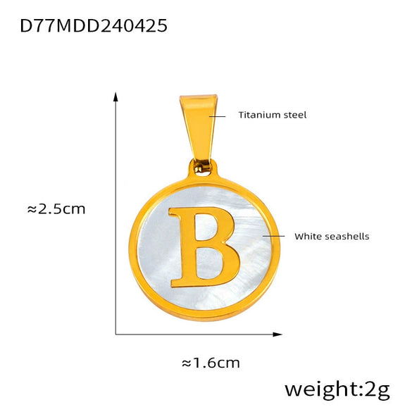 Wholesale Women Jewelry Titanium Steel Round Pendant Necklace Inlaid With White Shell And English Letters Electroplated