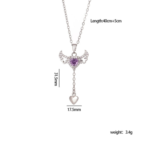 Wholesale Women Light Luxury Copper Heart Shape Necklace With Mixed Gemstone Inlay And Electroplating Treatment