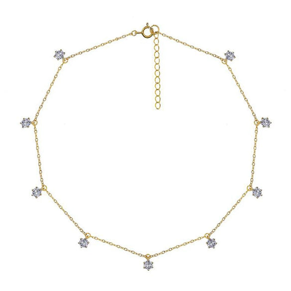 Wholesale Women Necklace S925 Silver Simple Style Star Shaped Microinlaid Zircon Snake Bone Chain Electroplated