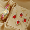 Wholesale Women Quartz Bracelet Watch Jewelry Set Alloy Stainless Steel Oval Dial Threedimensional Flower Middle Ancient Style