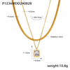 Wholesale Women Retro 316L Stainless Steel Geometric Square Pendant Double Layer Chain Necklace With Electroplating