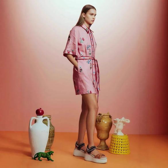 Wholesale Women'S Casual Elegant Streetwear Flower Holiday Daily Selfie Shirt Collar Half Sleeve A- Line Skirt