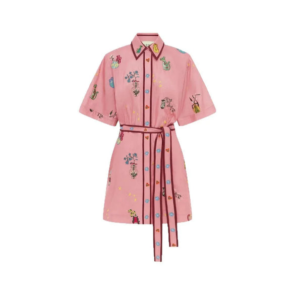 Wholesale Women'S Casual Elegant Streetwear Flower Holiday Daily Selfie Shirt Collar Half Sleeve A- Line Skirt