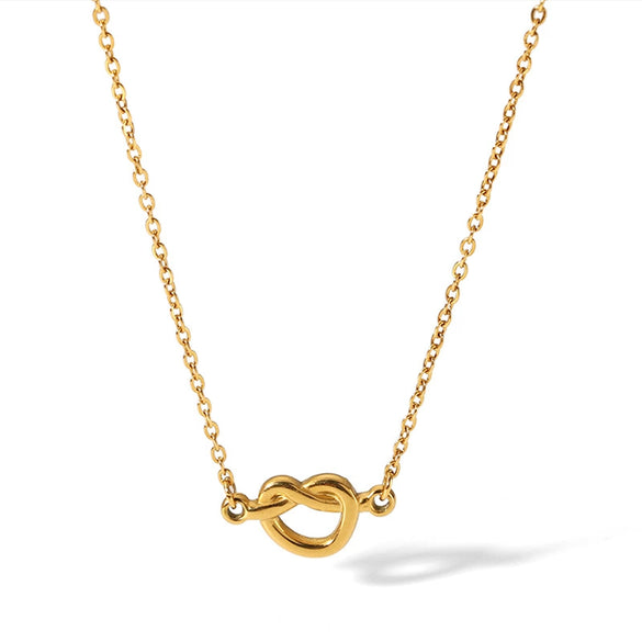Wholesale Women Simple Heart Pattern Titanium Steel And Stainless Steel Necklace With Gold Plated O Chain And Knot Design Vacuum Real Gold Electroplating In Pvd Furnace