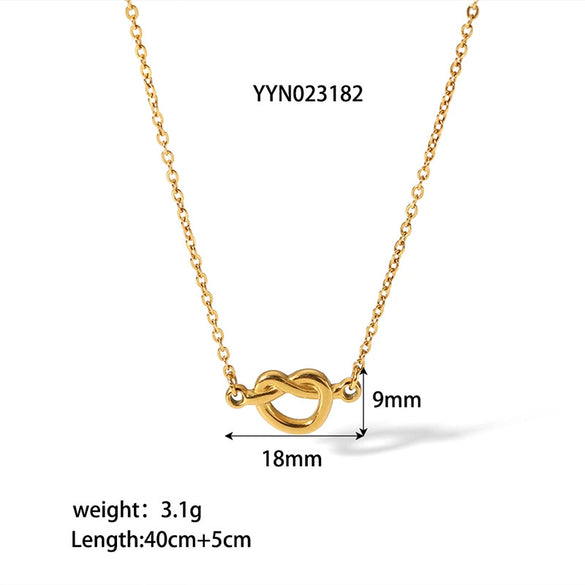 Wholesale Women Simple Heart Pattern Titanium Steel And Stainless Steel Necklace With Gold Plated O Chain And Knot Design Vacuum Real Gold Electroplating In Pvd Furnace