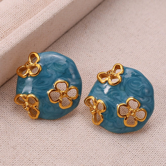 Wholesale Women 316L Stainless Steel Geometric Earrings With Enamel Oil Painting Style And Electroplating
